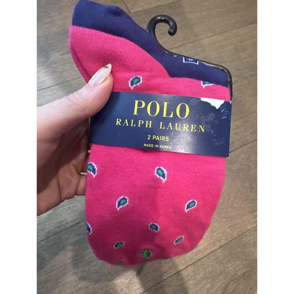 Polo Ralph Lauren Socks Mens 10-13 Pink Navy Paisley 2 Pack Dress Crew Pattern